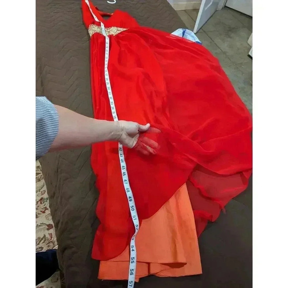 VINTAGE 1970s halter tangerine dress w/gold beaded waist detailing Jr Theme XS - Picture 7 of 8